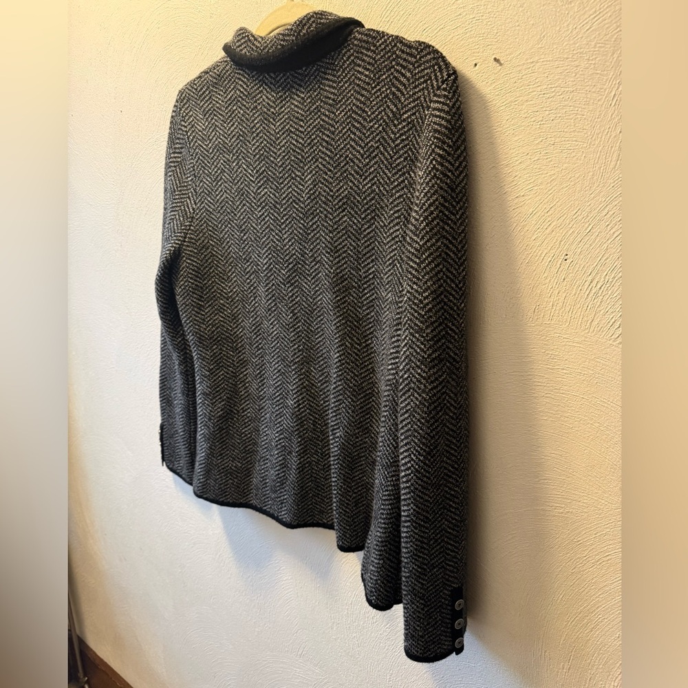 Talbots 100% Merino Wool Knit Blazer Sweater Jacket Herringbone Old Money M - Picture 3 of 7